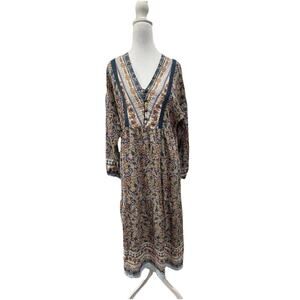 NWT Womens Medium Boho Dress Floral Forest Fairy Maxi Tiered Cottagecore Peasant